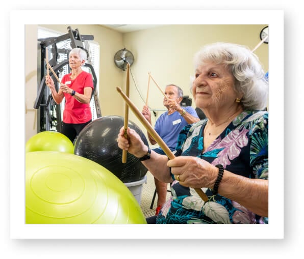 Elderly Residents Doing Group Exercise in Independent Living
