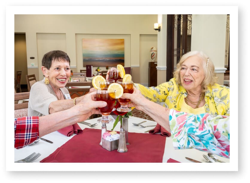 Group of Senior Women Enjoying Happy Hour in Independent Living Facility